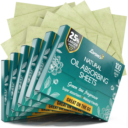 Natural Green Tea Oil Blotting Sheets for Face - 25% Larger Sheets (4.7x3”) - 600 Makeup Friendly Blotting Papers for Face - Easy Dispensing Oil Absorbing Sheets for Face