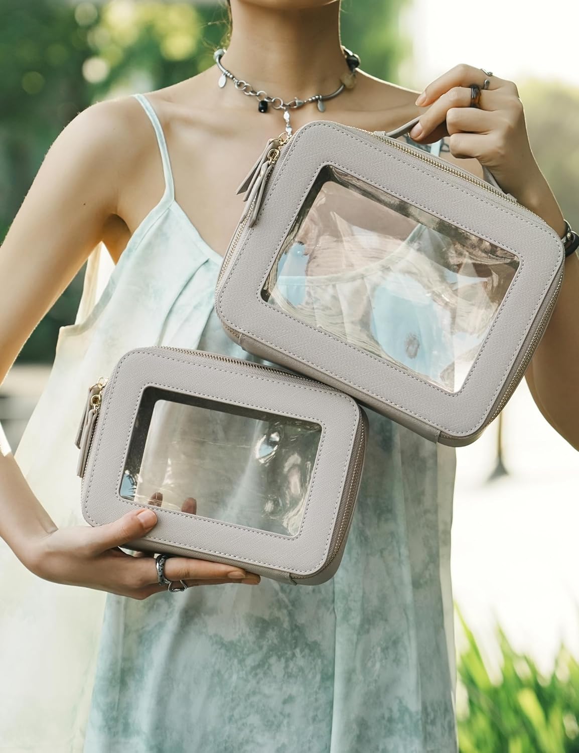 Popvibe Clear Makeup Bag Travel Cosmetic Case Transparent Toiletry Bag with Zipper, Portable Make Up Organizer Traveling Compact Car Bag for Essentials