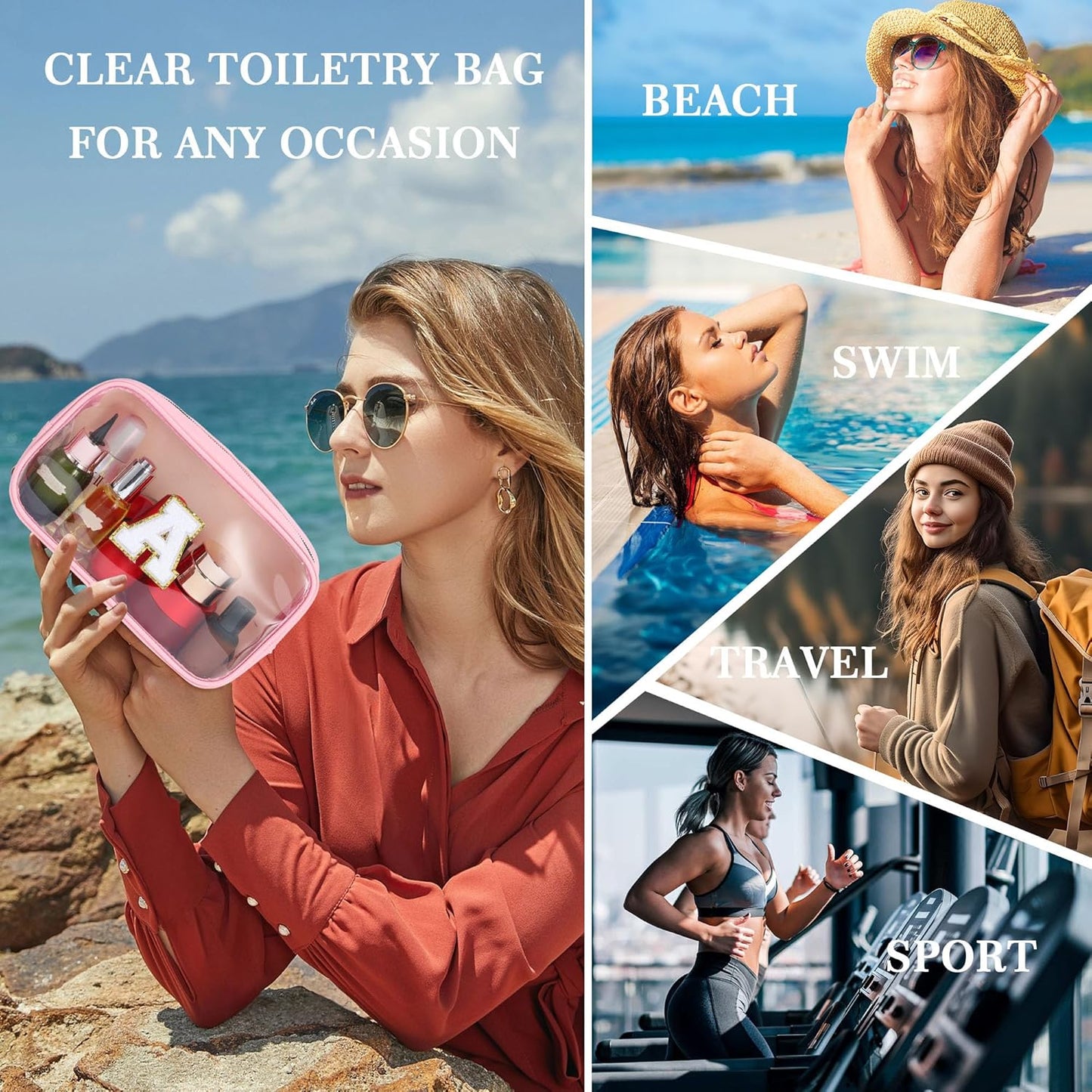 YOOLIFE Travel Clear Makeup Bag Toiletry Bag, Make up Bag Waterproof Toiletry Bags for Women Cosmetic Bag Preppy Stuff Birthday Gifts for Women Personalized Pink Mother Girlfriend Wife Gifts Letter O