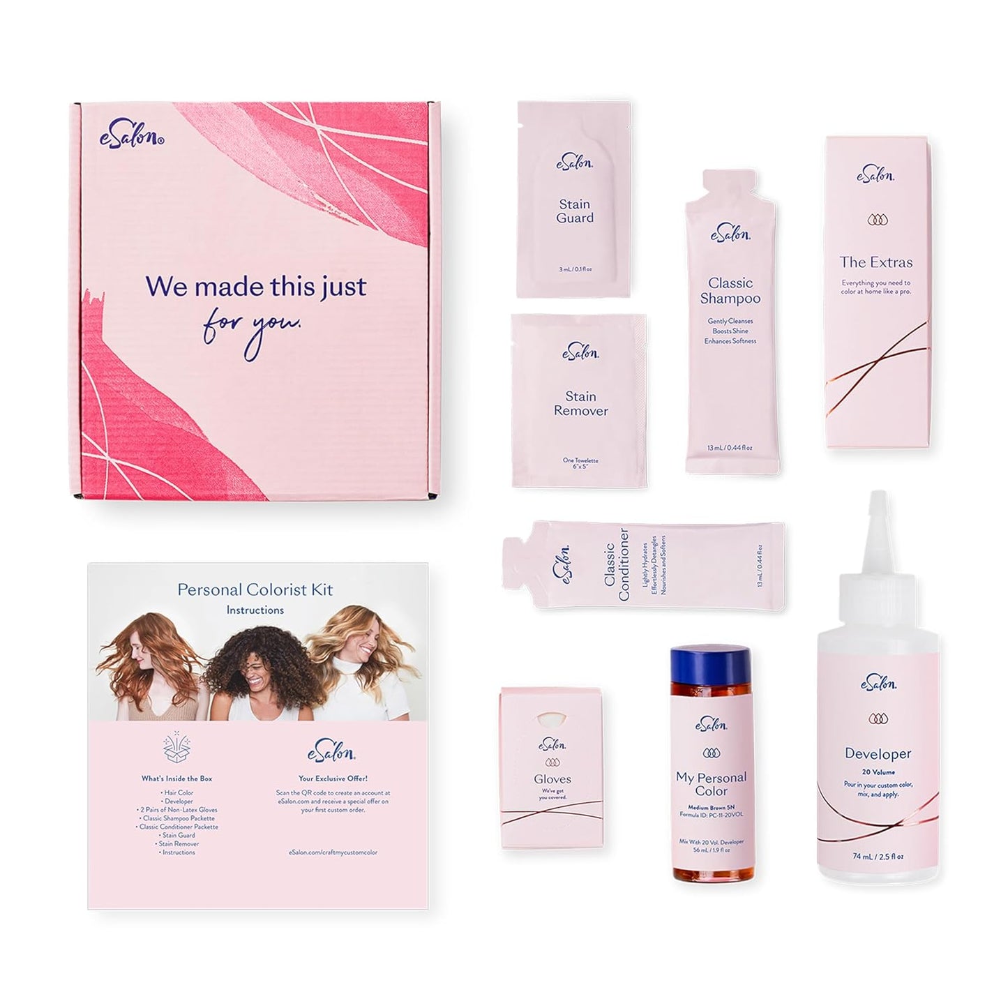 eSalon Permanent Hair Color & Hair Dye Complete Kit - Personal Colorist Kit for Up To 100% Gray Coverage for All Hair Types - Professional-Grade Ammonia-Free Hair Dye (Light Brown Ash 6A)