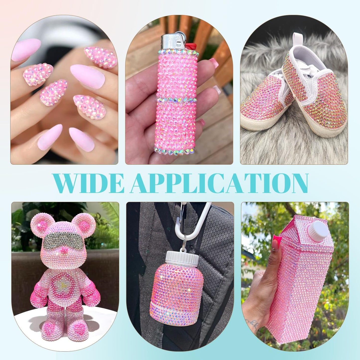 6100Pcs Jelly Resin Rhinestones for Crafting with 2Pcs 10ml B7000 Jewelry Glue, 1 Box Flatback Crystals Diamond (Light Pink AB) for Bedazzling Crafts DIY Nail Art Non Hotfix Gems for Clothing Shoes