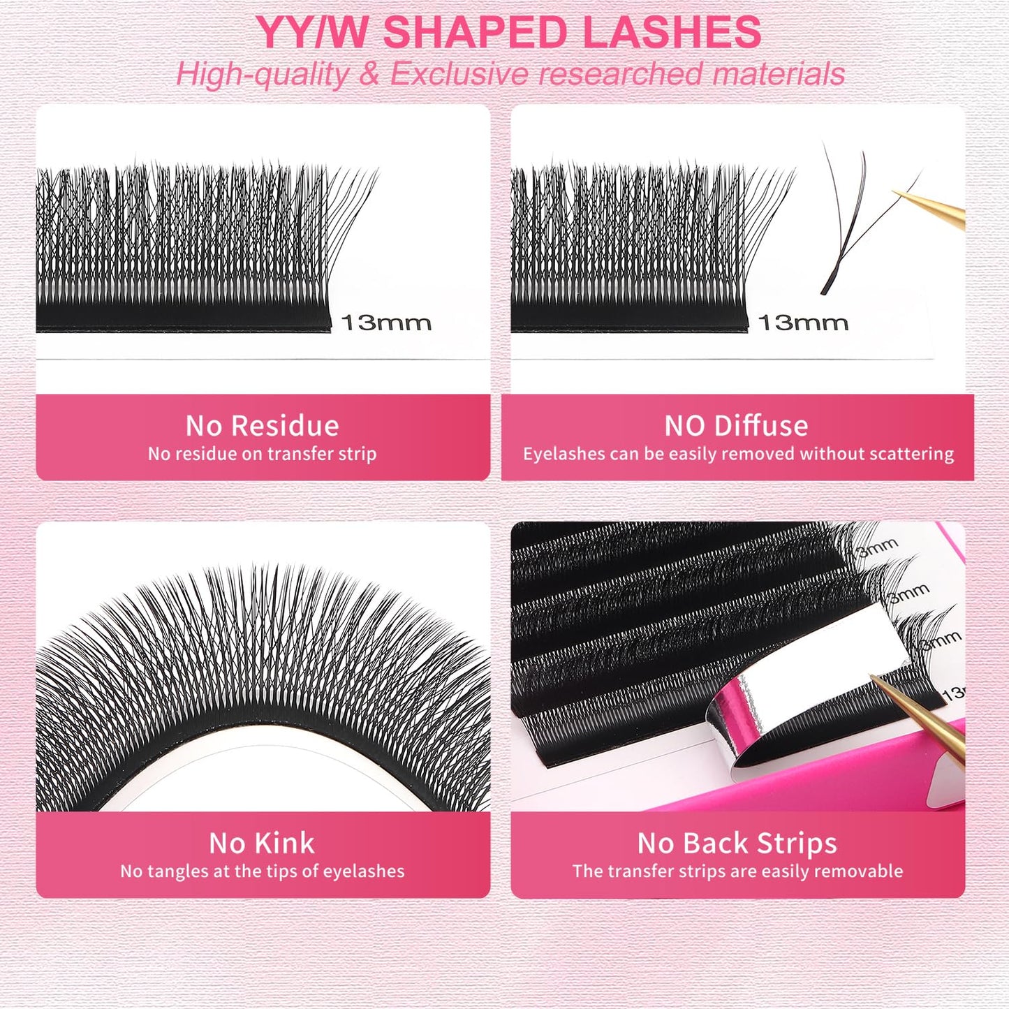 Lash Extensions Three Core Tips 3D Eyelash Extensions W Shape 0.07mm Thickness D Curl 14mm Premade Fans Easy Fan Volume Lashes Matte Black Crisscross(W-3D-Three Core-0.07-D,14mm)