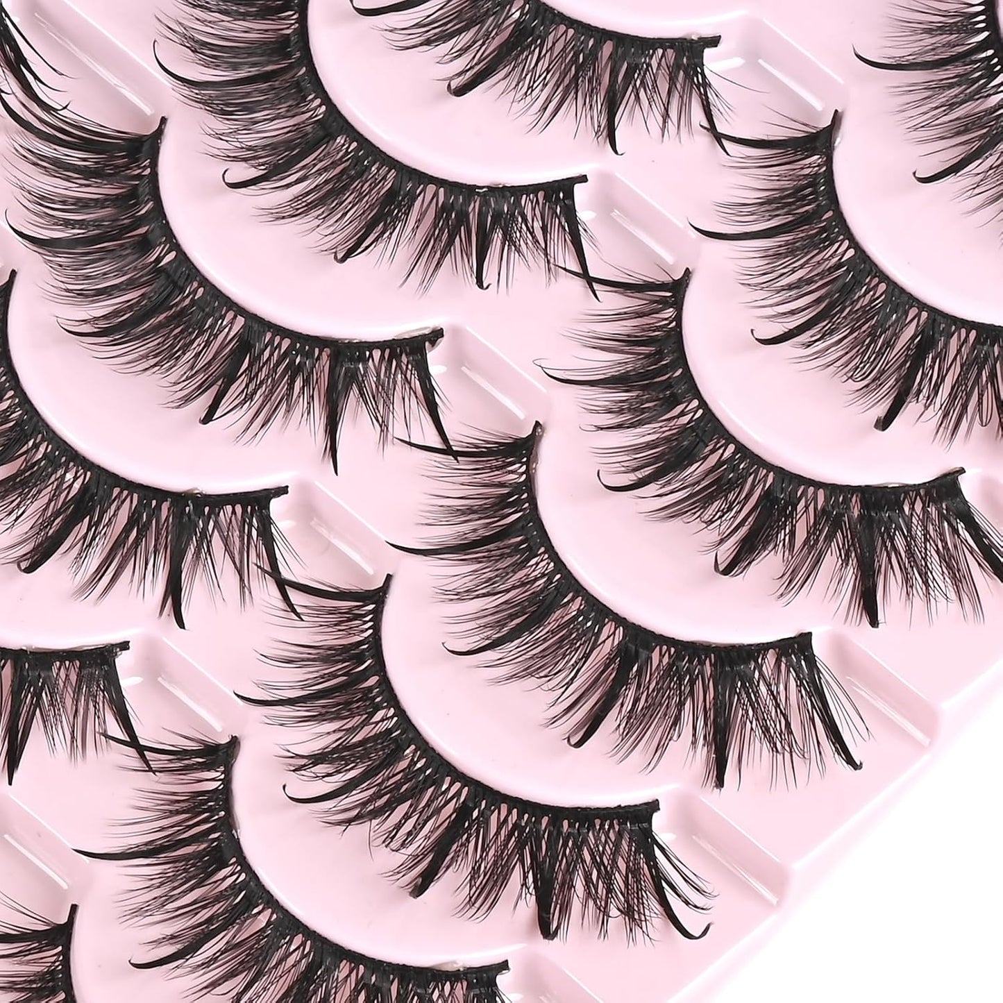 FARRED Wispy Lashes Hybrid Mink Eyelashes 14 Pairs Short Cat Eye Natural Fluffy False Eyelashes Faux Mink Strip Eye Lashes Pack for Daily Makeup (F17 | 8-16 mm)