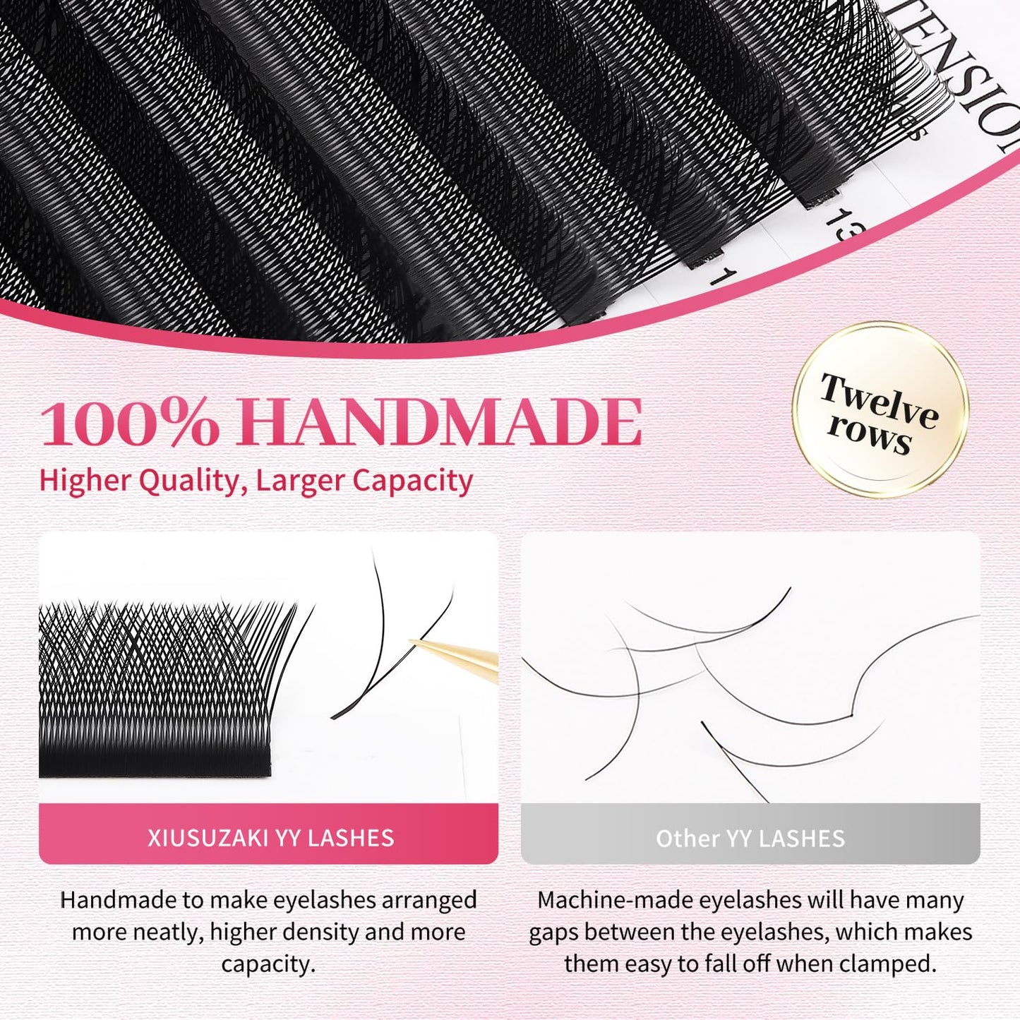 YY Lash Extensions Y Eyelash Extensions 0.05mm Thickness C Curl Mix 8-15mm Premade Fans 4D Individual Lashes Matte Black Volume Lashes 12 Rows Crisscross False Eyelashes(YY-0.05-C,8-15mm)