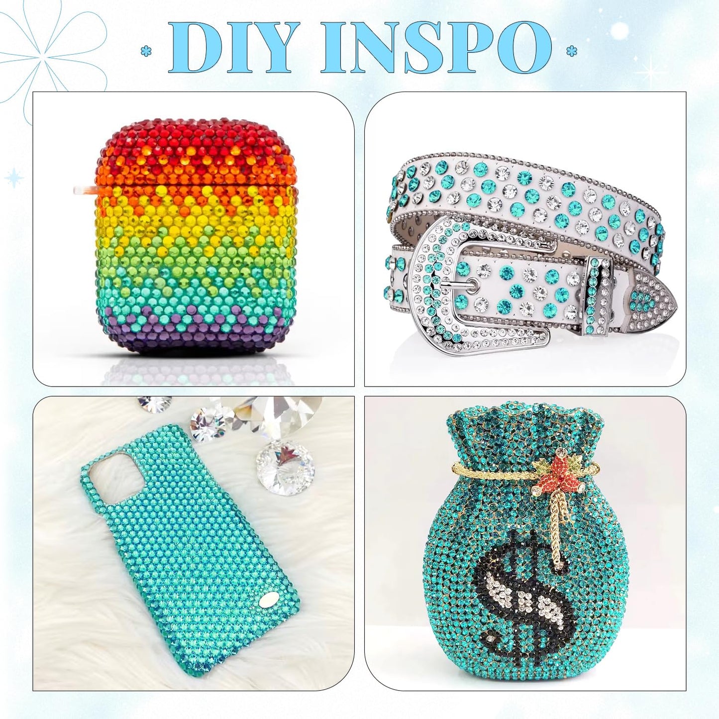 6000Pcs Resin Rhinestones for Bedazzling with 3Pcs B7000 Jewelry Glue, 1 Box Aquamarine Flatback Rhinestones for Crafting Crafts DIY, Crystals Gems for Clothing Shoes Tumblers Nail Art Makeup