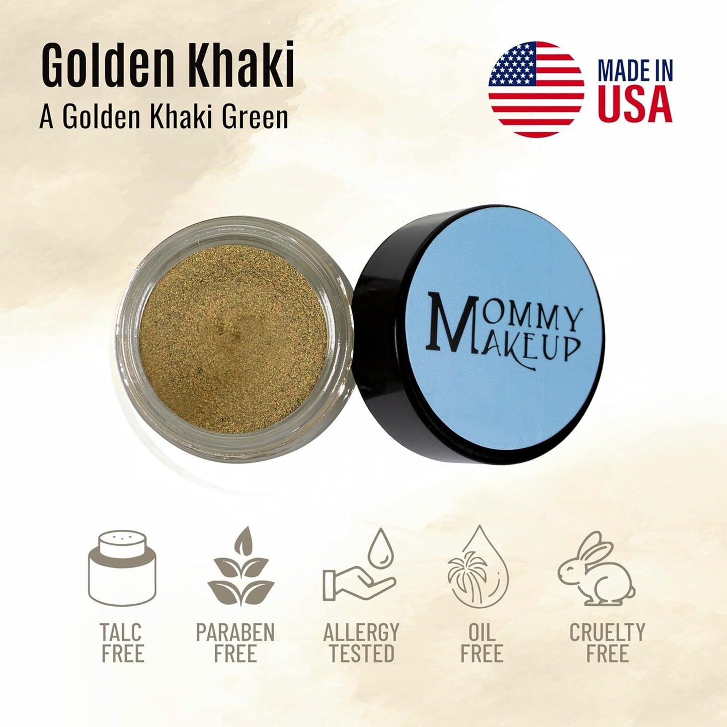 Mommy Makeup Any Wear Creme Eyeshadow - Waterproof, Crease-Proof, Long Lasting, High Pigment, Oil-free - Cream to Powder for Eyes, Cheeks & Lips (Golden Khaki)