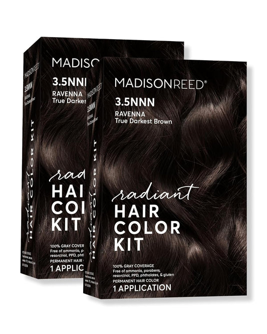 Madison Reed Radiant Hair Color Kit | 3.5NNN Darkest Brown-Black (Ravenna Brown) 100% Maximum Gray Hair Coverage | Permanent Hair Dye for Resistant Grays | PPD-Free & Ammonia-Free |2 Pack