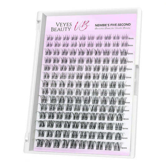 VEYESBEAUTY Lash Clusters Individual Eyelash Extensions Thin & Invisible Band DIY False Eyelashes for Self-application Newbie's Five-Second Series Wispy Lash Tray, Aliva 8-16mm Mixed Length