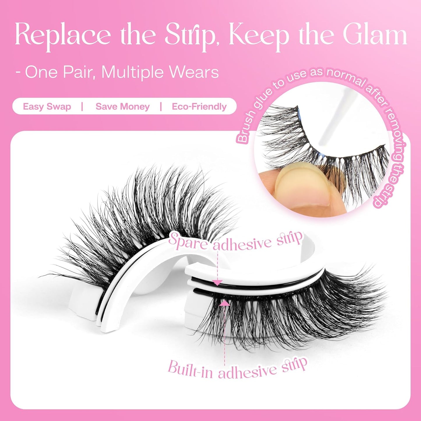 CALAILIS Self Adhesive Eyelashes 5 Pairs Natural Look Press On Lashes No Glue Need Eyelashes Reusable Cat Eye Wispy Self-adhesive False Lashes with Replacement Adhesive Strips (C130)