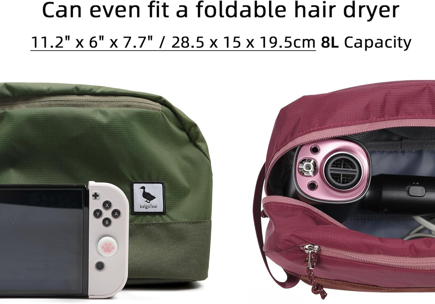 Travel Toiletry Bag 8L, Large Packing Cube with Waterproof TPU Wet/Dry Compartment (04 Forest Green)