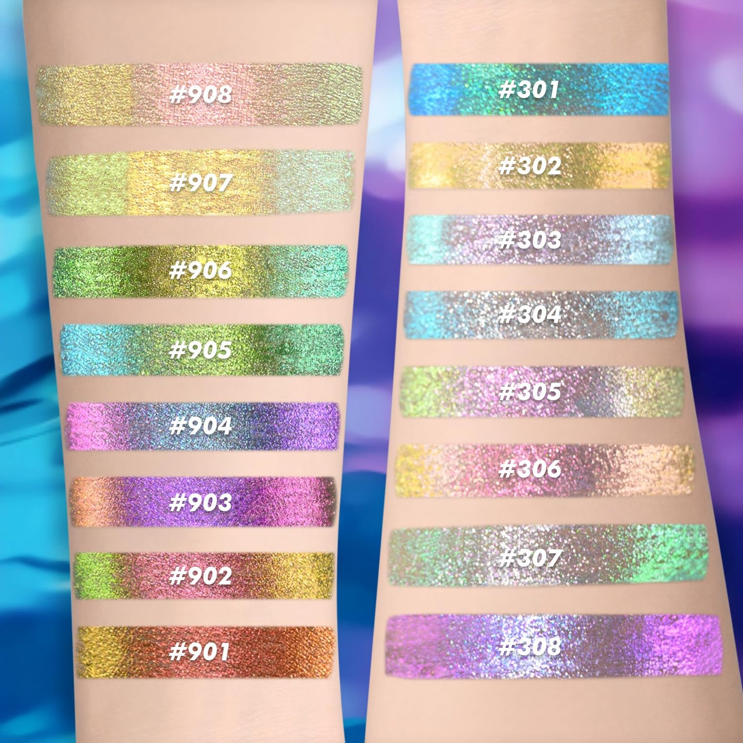 CHARMACY Chameleon Liquid Glitter Eyeliner - Highly Pigmented, Metallic MultiColor Shifting, Waterproof, Ultra-Fine Tip, Longwearing, Smudge-proof (#302)