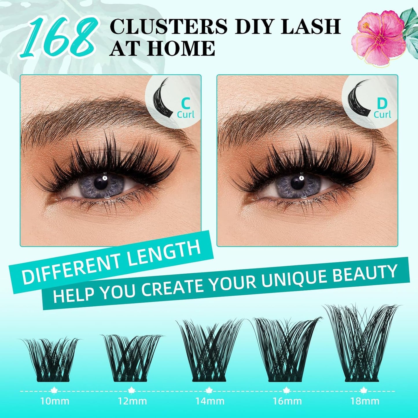 Lash Clusters Wet Look 168Pcs Eyelash Cluster Ultra-Thin Lash Band Eyelashes Extensions Spiky Anime Wide Span Lashes(Tulip,C-14mm)