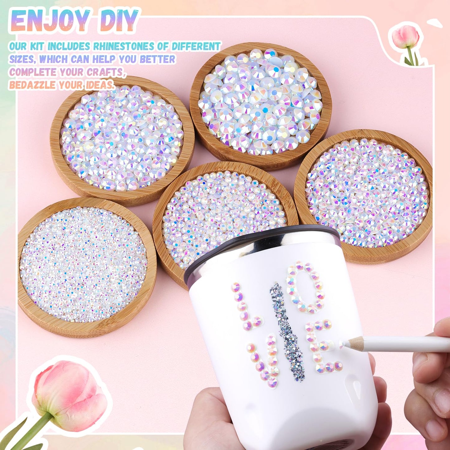 30000Pcs Resin White AB Rhinestones for Bedazzling Crafting with b7000 Jewelry Glue, Bulk Flatback Gems Bedazzler Kit for Crafts Clothes Shoes Fabric Nail Diamond Art, Assorted Size 2/3/4/5/6mm