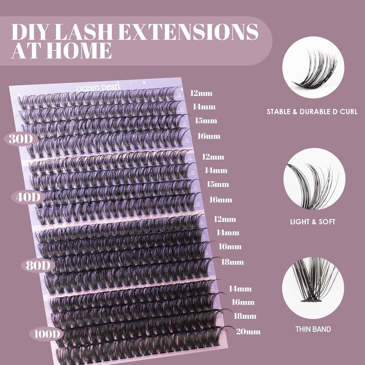 Ocean Pearl Lash Clusters 320PCS 12-20MM 30D+40D+80D+100D Lash Extension Kit Lashes Clusters Eyelashes Cluster Eyelash Extensions Thick Individual Lashes Kit with Lash bond&seal&remover&tweezer-4
