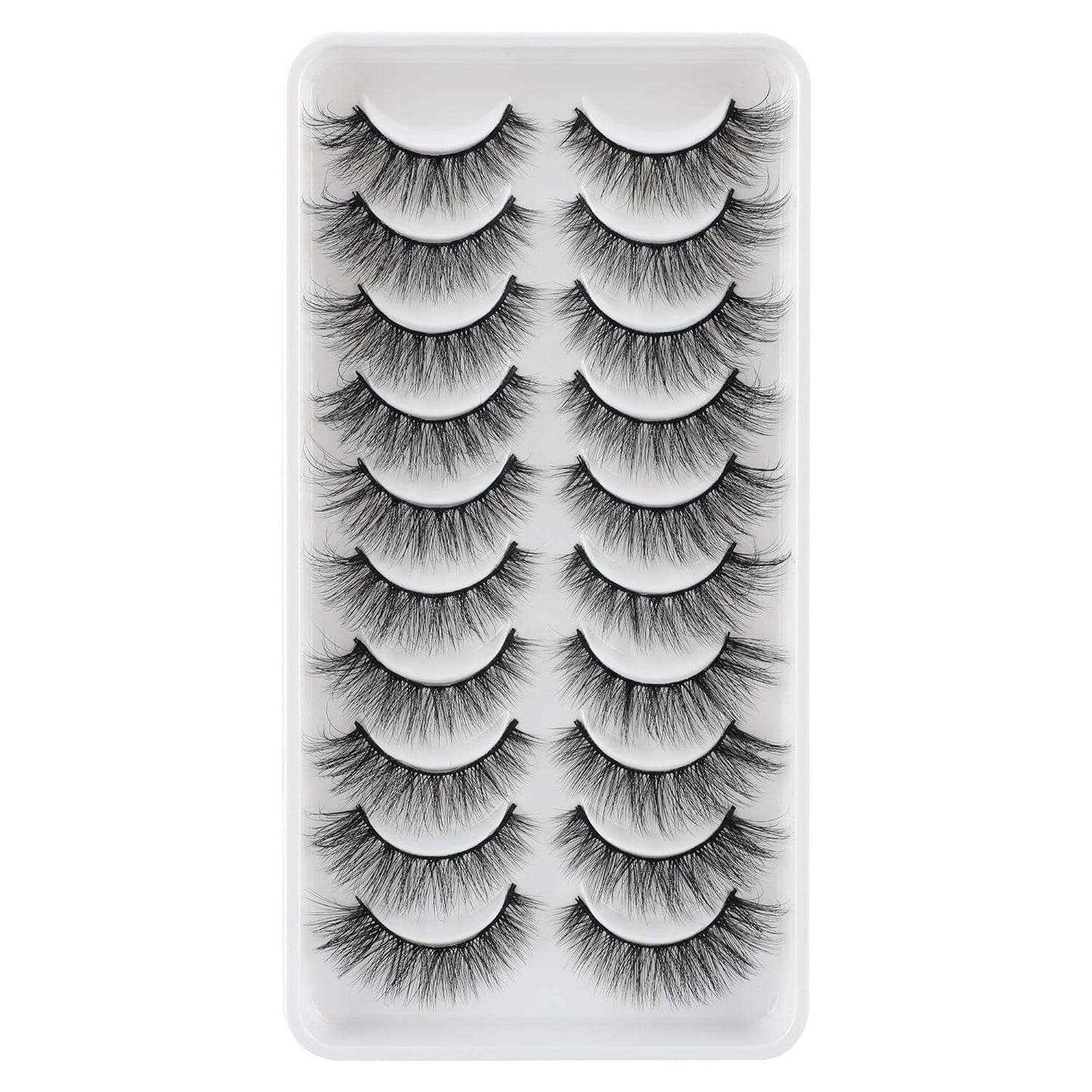 JIMIRE Fake Eyelashes Natural Look Fluffy Wispy False Lashes Cat-Eye Lashes with Thin Band Lightweight Fake Lashes 10 Pairs Pack