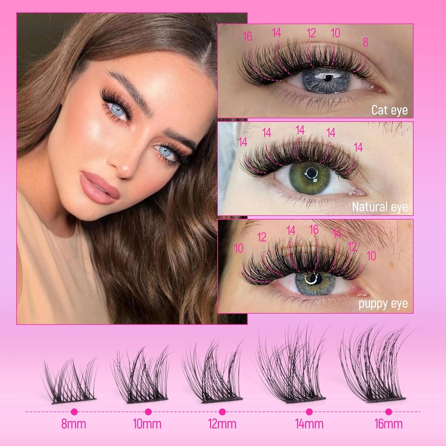 Ruairie Lash Clusters Wispy Eyelash Cluster Eyelash Extensions 154pcs Full Volume Cluster Lashes 8-16MM D-Curly Individual Lashes DIY Lash Extensions Natural Eye Lash Clusters