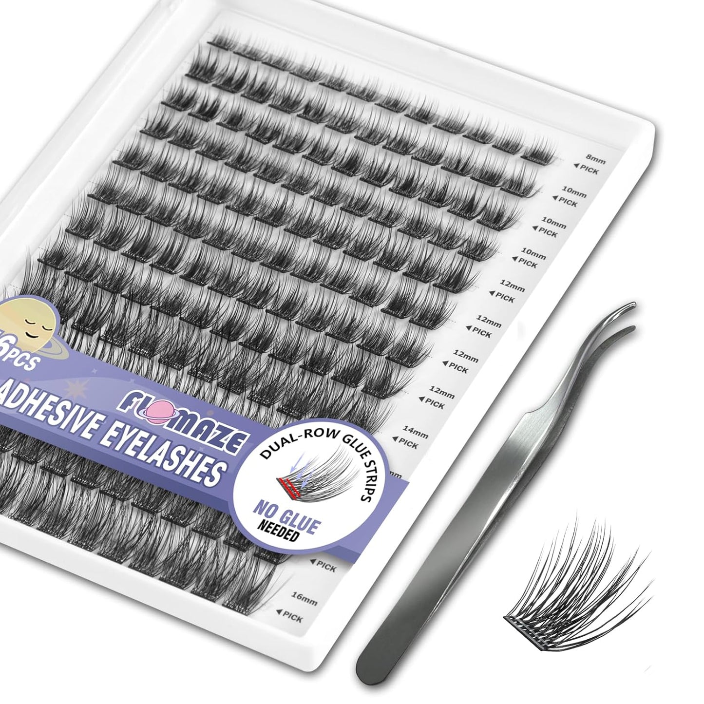 Self Adhesive Eyelashes, 156 PCS Self Adhesive Eyelash Clusters, No Glue Needed, Dual-row Glue Strips Individual Lash Extension Super Sticky Reusable False Lashes (Volume-Mixed)