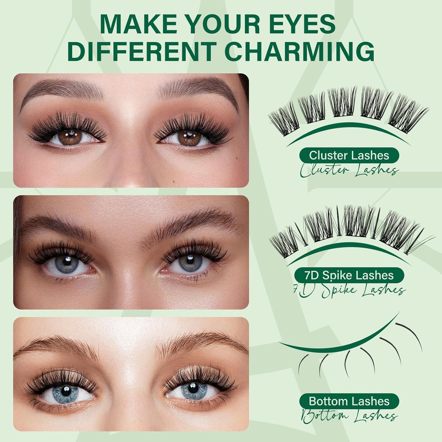 KEYYOU Lash Extension Kit Mixed 5-16mm Eyelash Extension Kit with Bottom Lashes Multi-Type Lash Clusters with Bond and Seal Applicator and Remover DIY at Home