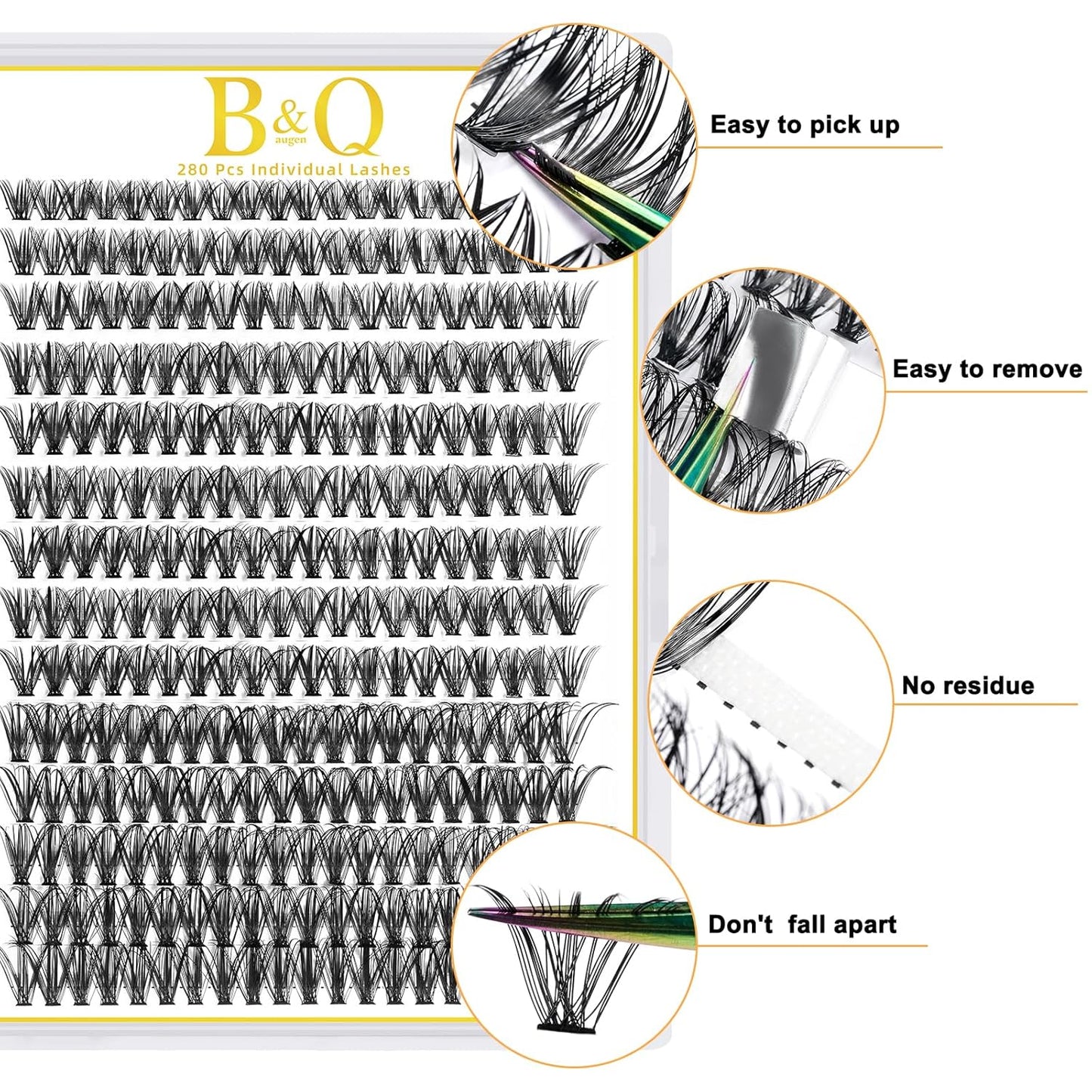 B&Qaugen Individual Lashes 280 Clusters False Eyelash Extensions at Home (40D-D,12MM)