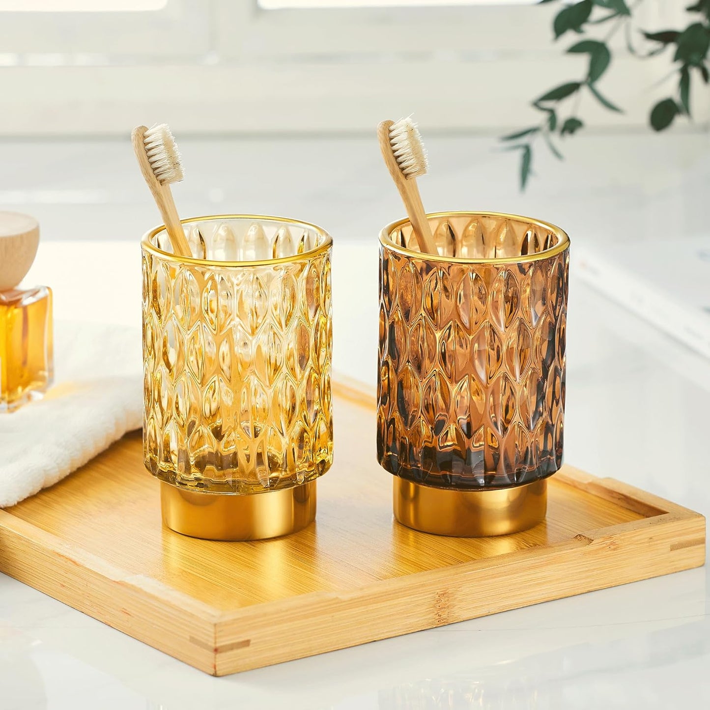 Makeup Brush Holder Organizer,Toothbrush Holders,Desk Pen Pencil Holder,Multifunctional Vintage Glass Brush Cup（A39-2-US）