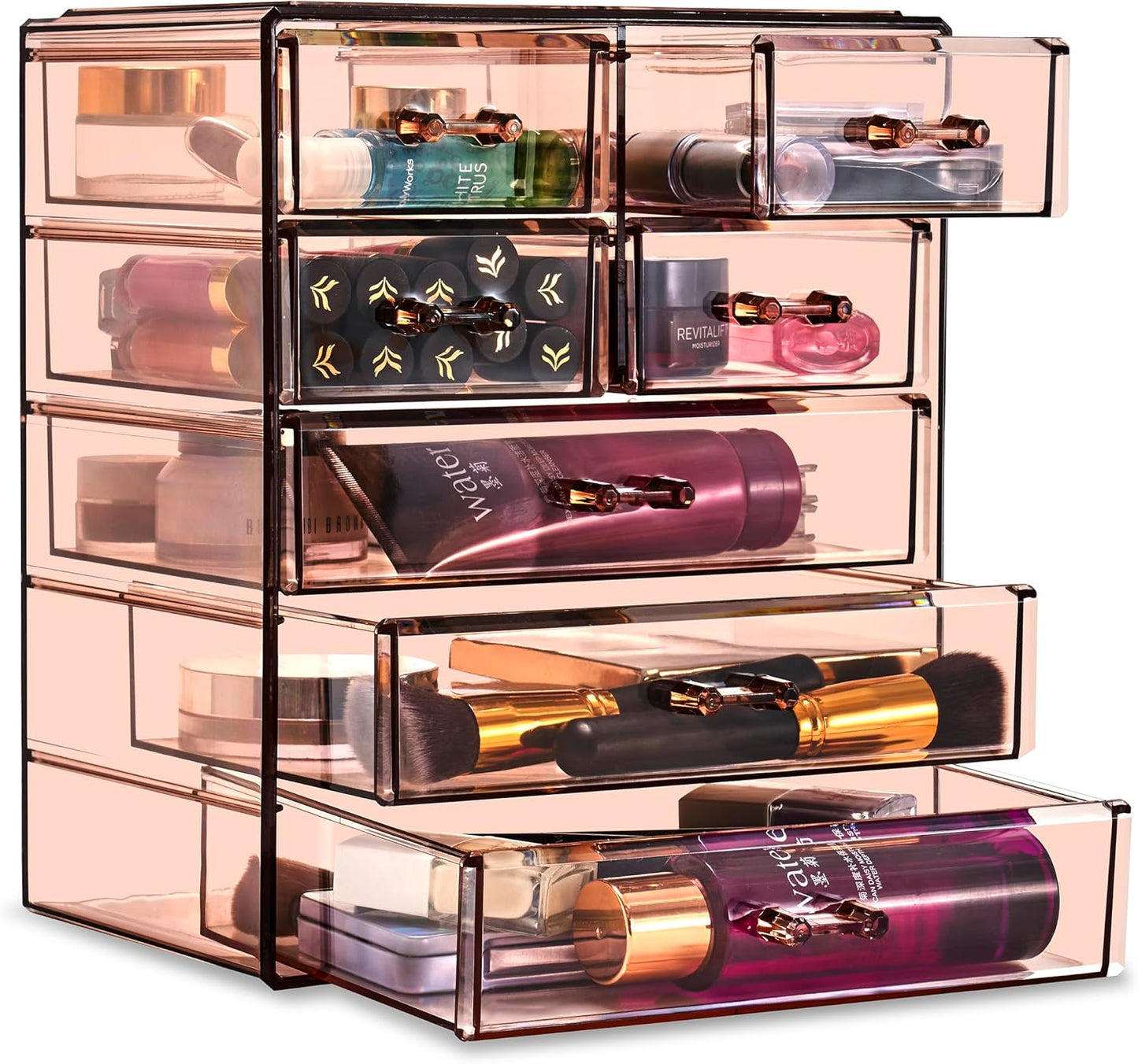 Sorbus Acrylic Clear Makeup Organizer - Big & Spacious Cosmetic Display Case - Stylish Designed Jewelry & Make Up Organizers and Storage for Vanity, Bathroom (4 Large, 2 Small Drawers) [Bronze Glow]