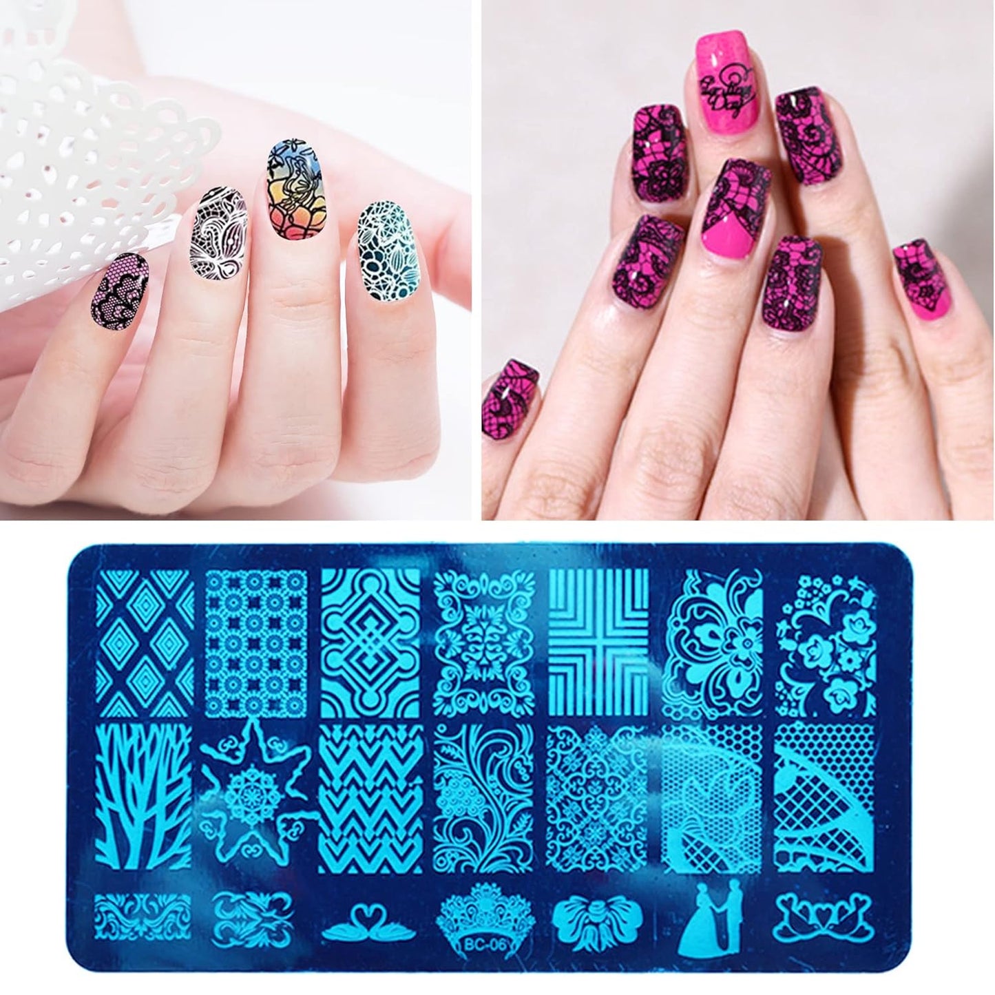 AddFavor Nail Stamper Kit 6pcs Flower Lace Vine Nail Art Stamping Plate Template with Silicone Nail Stamper and Scraper for Women Girls DIY Fingernail Manicure Stencils Tools