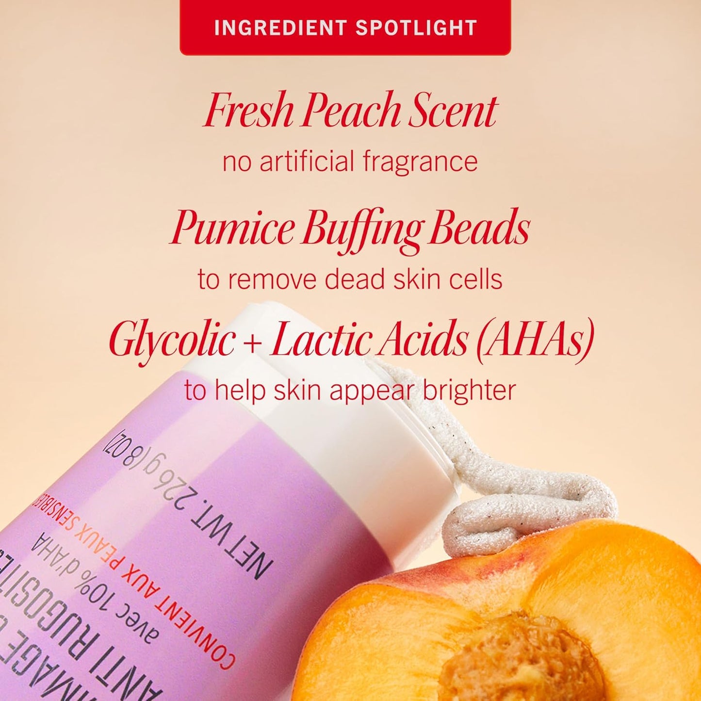 First Aid Beauty - KP Bump Eraser Body Scrub with 10% AHA, Keratosis Pilaris Exfoliator with Glycolic and Lactic acids, Helps Reduce Chicken Skin Bumps, Safe for Sensitive Skin, Peach Scent (8 oz)