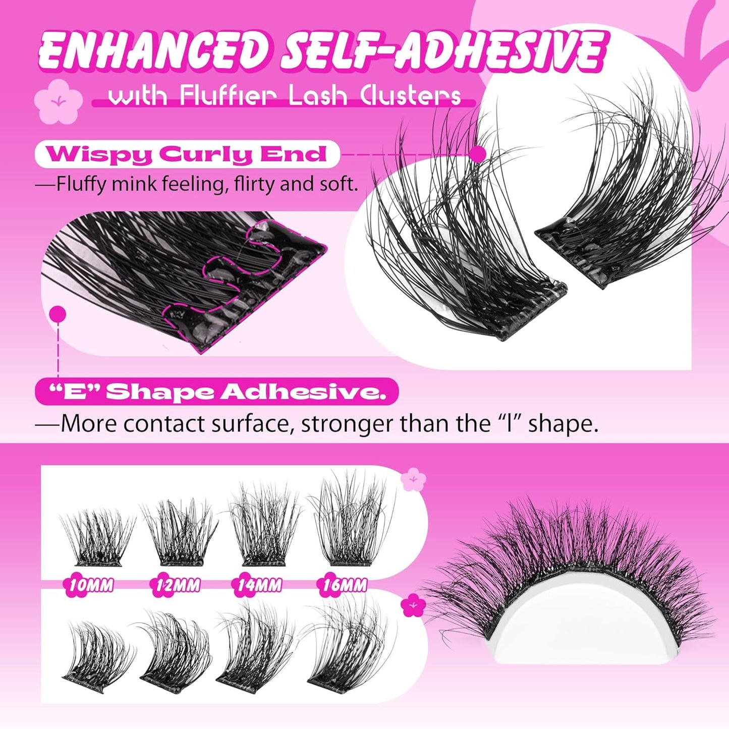 ALPHONSE Self Adhesive Lash Clusters Reusable Self Adhesive Eyelashes Fluffier Press on Lashes Extension No Glue Needed 10-16mm Glueless Lashes Clusters with Tweezers