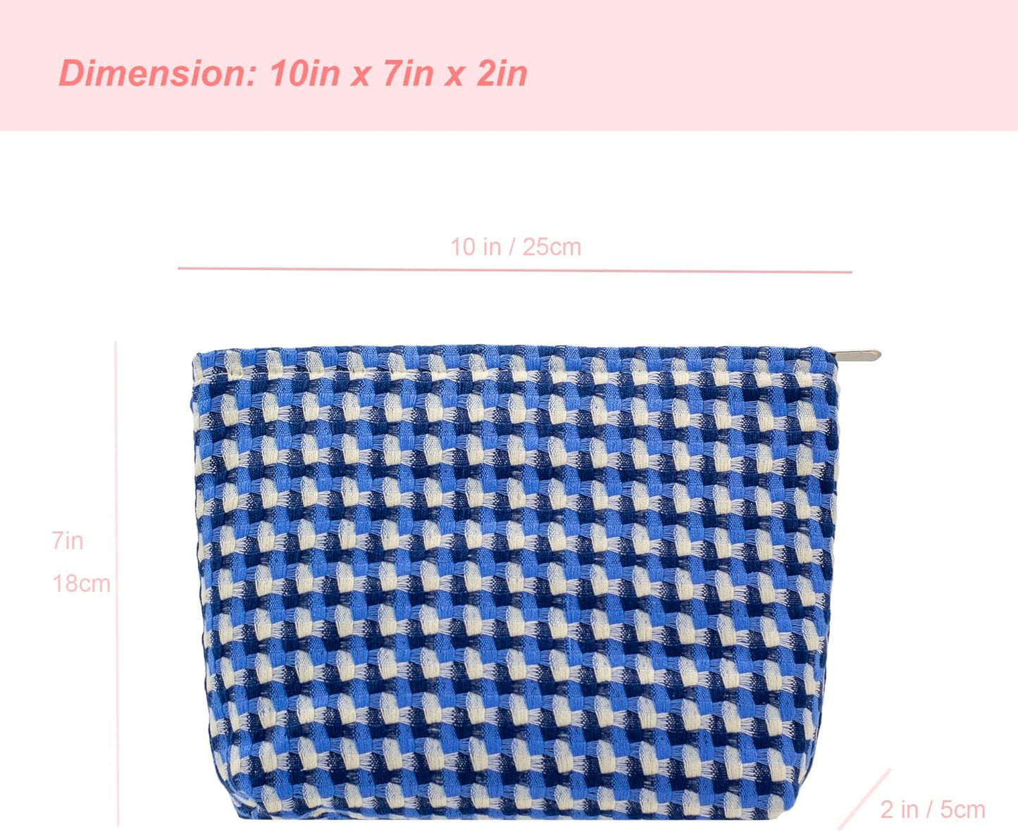 Makeup Bags for Purse Zipper Cosmetic Pouch Large Travel Canvas Make Up Organizer Tool Pouch for Women and Girls,Grid Blue