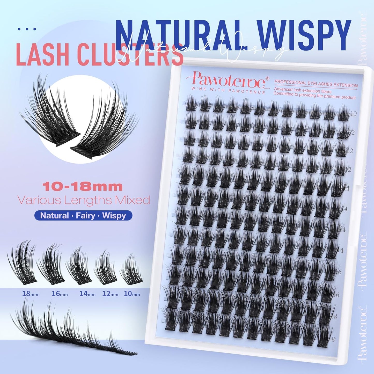 Pawotence Fairy Lash Clusters Manga Eyelash Clusters 10-18mm Wispy Lashes Cluster Eyelash Extensions 144pcs Anime Individual Cluster Lashes Wispy