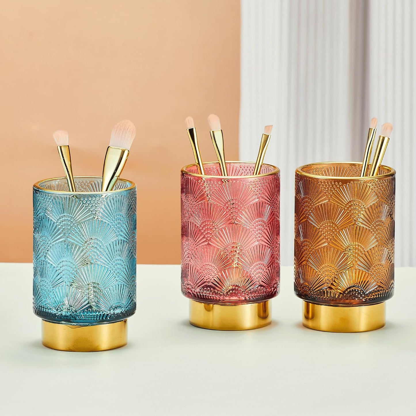 Makeup Brush Holder Organizer,Toothbrush Holders,Desk Pen Pencil Holder,Multifunctional Vintage Glass Brush Cup（A41-5-US）