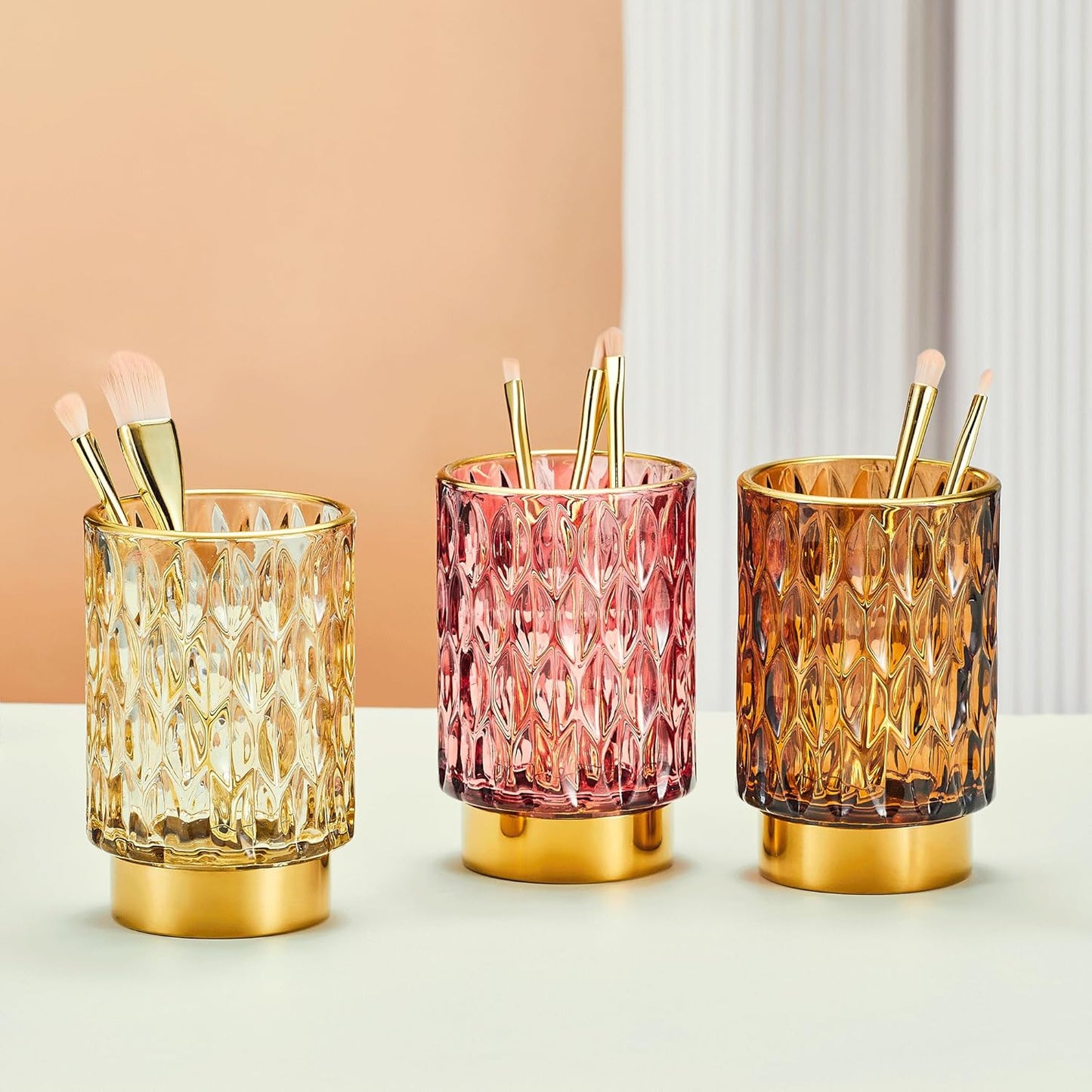 Makeup Brush Holder Organizer,Toothbrush Holders,Desk Pen Pencil Holder,Multifunctional Vintage Glass Brush Cup（A39-4-US）