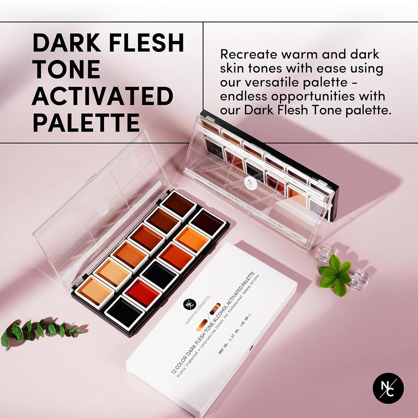 12 Color Dark Flesh Tone Alcohol Activated Makeup Palette for Special Effects - Waterproof Dark Flesh Tone Makeup for Professional Makeup Artists