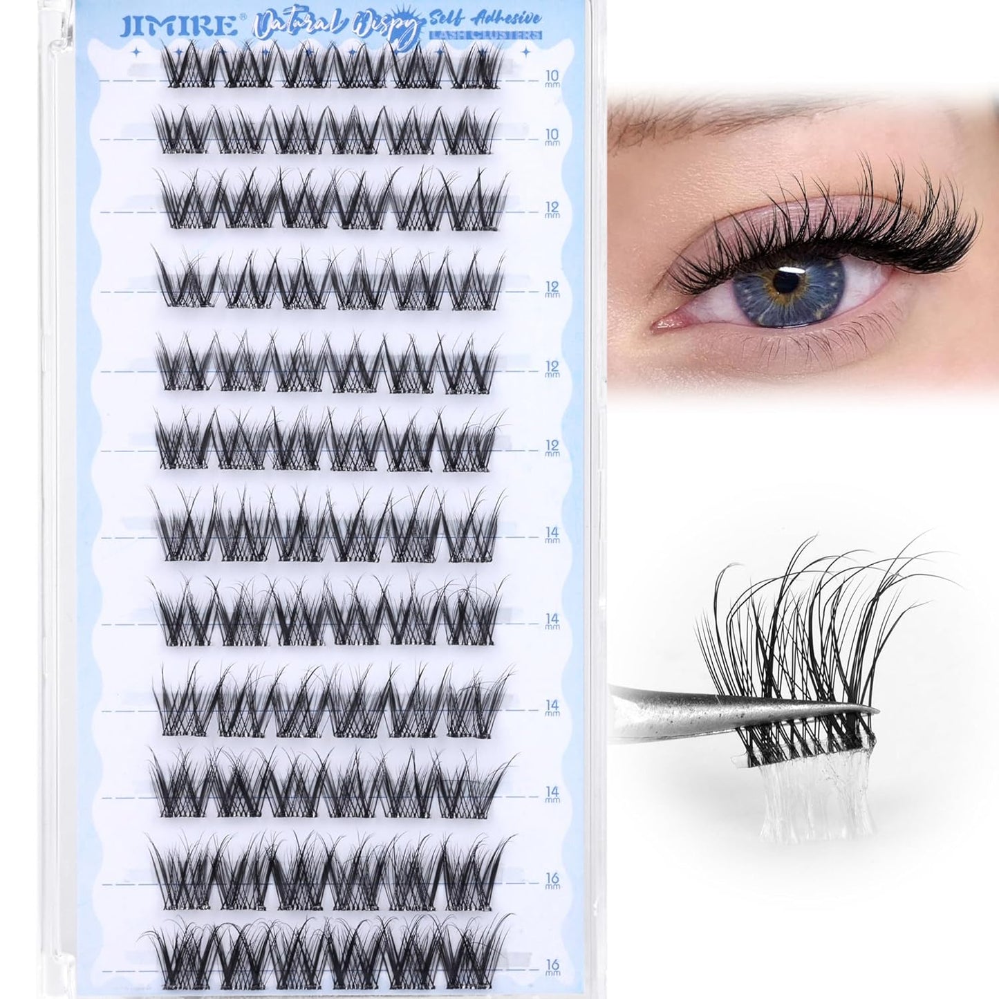 Natural Self Adhesive Eyelashes 10-16MM Wispy Press on Lashes Pre Glued Lash Clusters No Glue Needed Press on Eyelash Clusters Reusable Self Adhesive Lash Clusters Easy to Apply by JIMIRE
