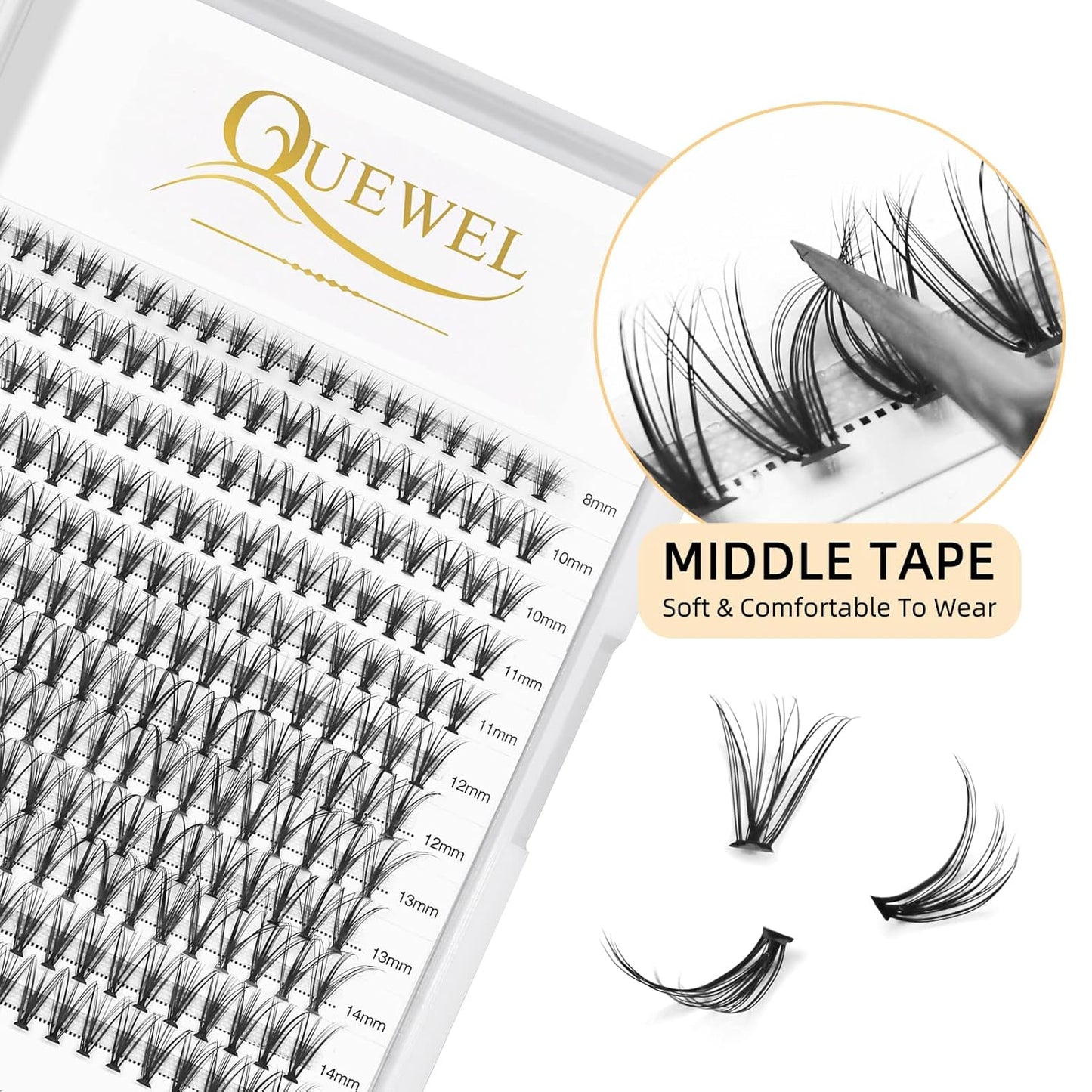QUEWEL Lash Clusters 240Pcs Cluster Lashes 20D 0.07C Curl Mix8-14mm Individual Lashes Soft&Comfortable DIY Eyelash Extension at Home(20D 0.07C MIX8-14)