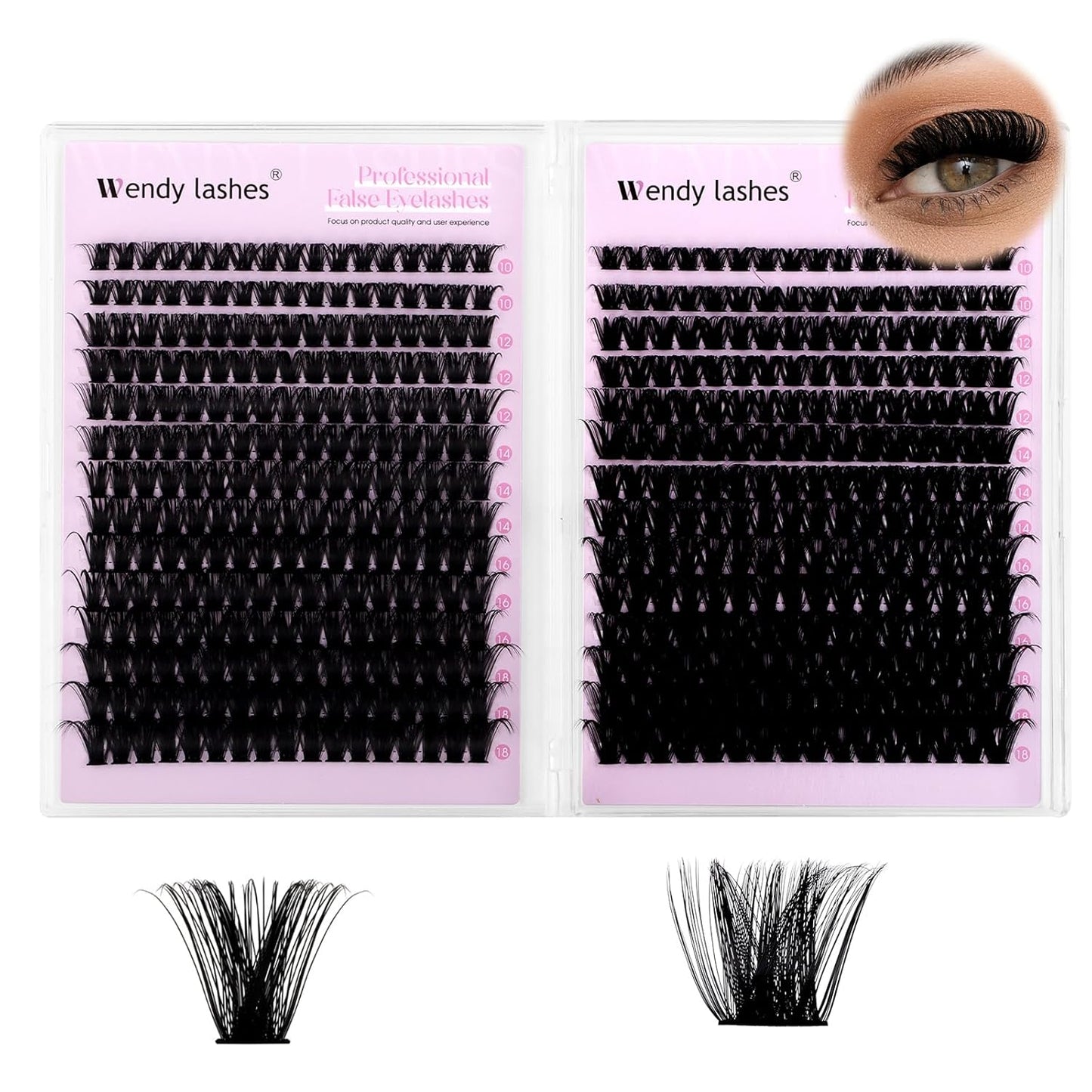 WENDY DIY D Curl Lash Clusters Book 468 Pcs Natural Look Individual Cluster Lashes Book Wispy-lashes Soft,100D+200D,28,10-18 mixed