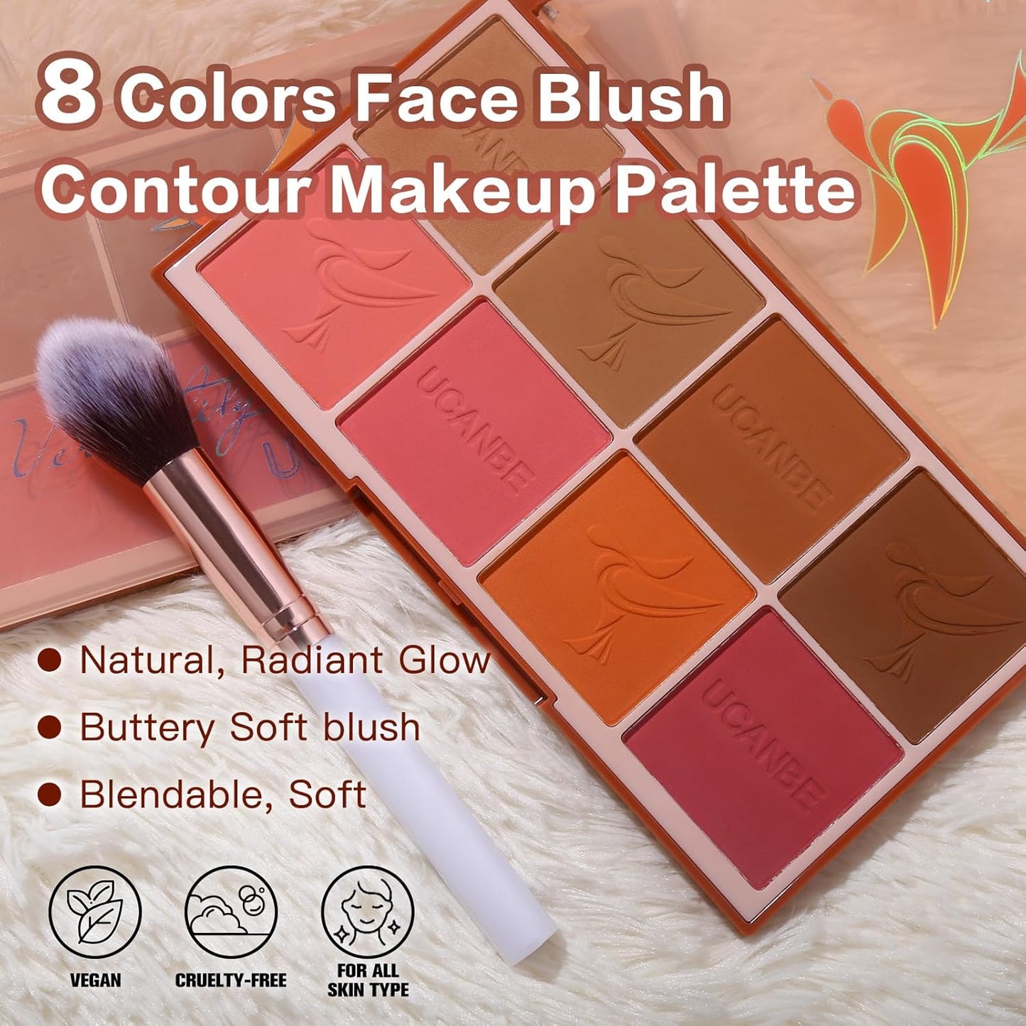 8 Colors Face Matte Blush Palette Shading Blusher - Buildable Facial Cheek Blusher Contour Bronzing Pressed Powder Makeup Pallet Women Gift Set (8 Colors Blush Contour Palette with brush)