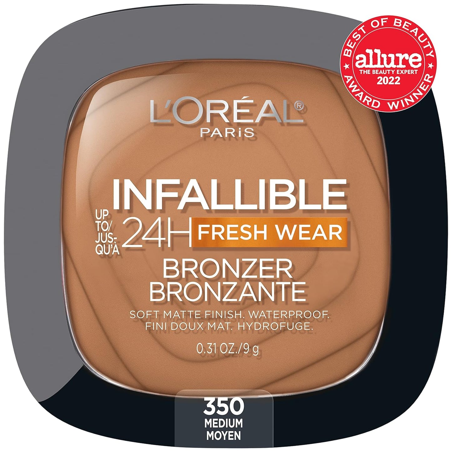 L'Oreal Paris Infallible Up to 24H Fresh Wear Soft Matte Longwear Bronzer. Waterproof, heatproof, Transfer, humidity and sweatproof, Medium, 0.31 oz