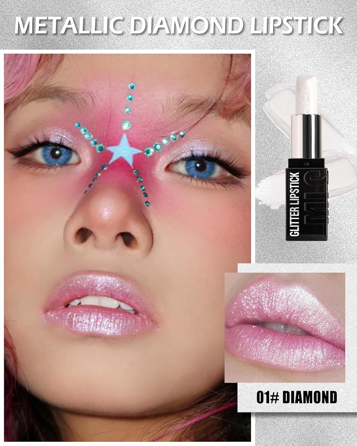 Diamond Glitter Matte Lipstick,Long Lasting Waterproof Metallic Sparkling High Pigment Non-Stick Cup Lip Stain Tint Lip Gloss, Full-Coverage Lipgloss,Mother's Day Lip Makeup Gift for Women Girl-01