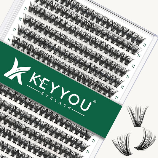 Lash Clusters 300pcs Individual Lashes 40D 0.07C Curl 11mm DIY Eyelash Extension KEYYOU Large Tray Volume Soft&Natural Cluster Lashes(40D-0.07C,11）