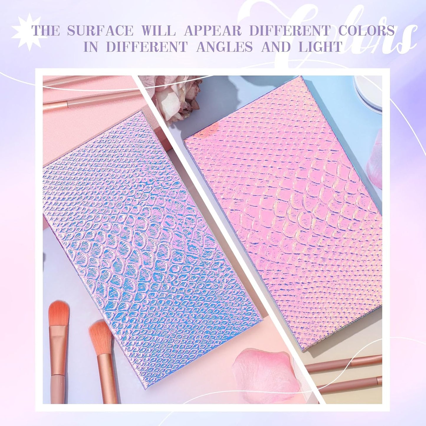 2 Pieces Magnetic Palette Mermaid Empty Palette with Mirror and 36 Pcs Adhesive Metal Empty Palette Stickers Large Mermaid Makeup Empty Palette for Eyeshadow Lipstick Blush Powder