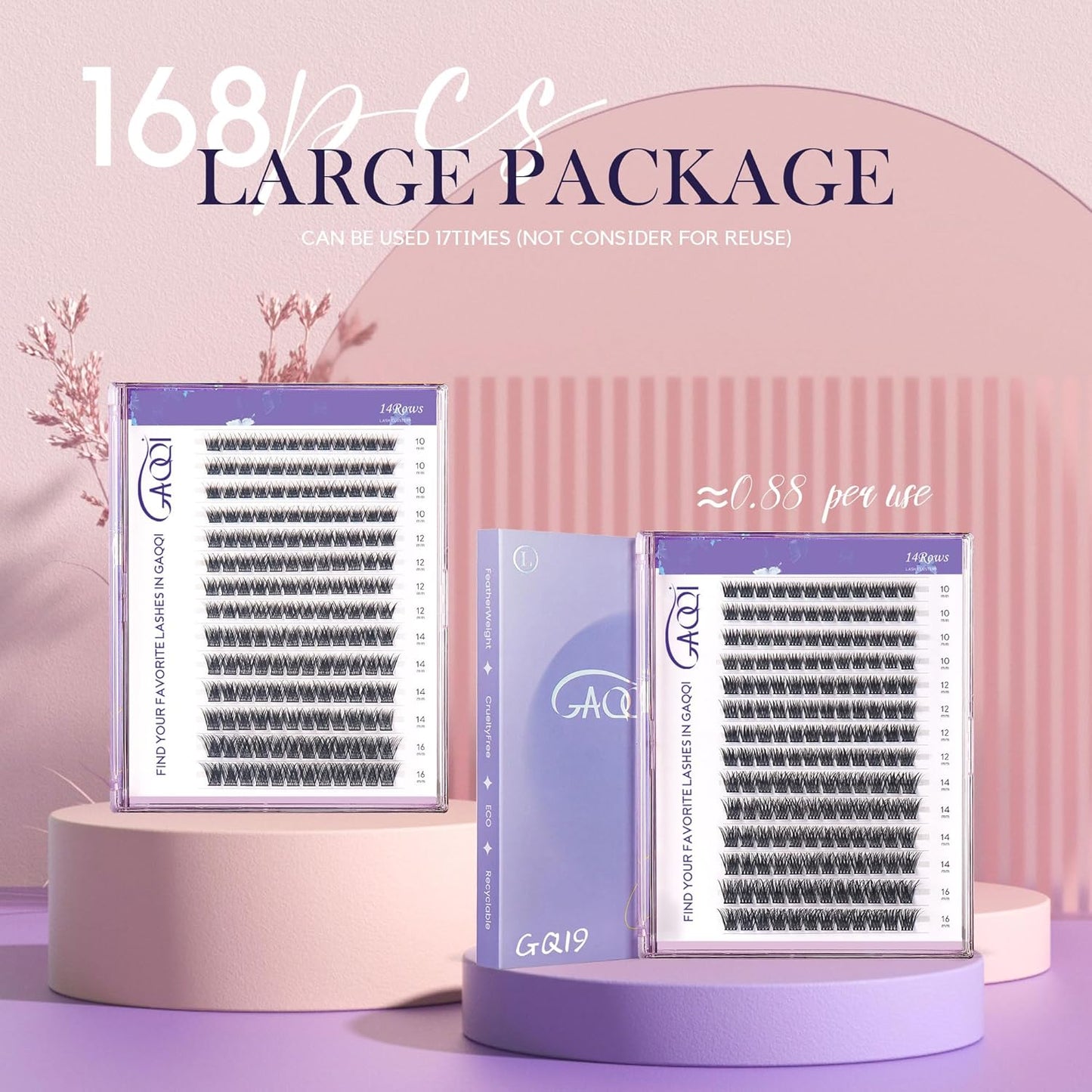 GAQQI Lash Clusters, GQ03 False Eyelashes DIY Lash Extensions D Curl 168PCS Cluster Lashes 10-16MM, Wispy and Natural Lash Wisps (GQ03,10-16mm,D Curl)