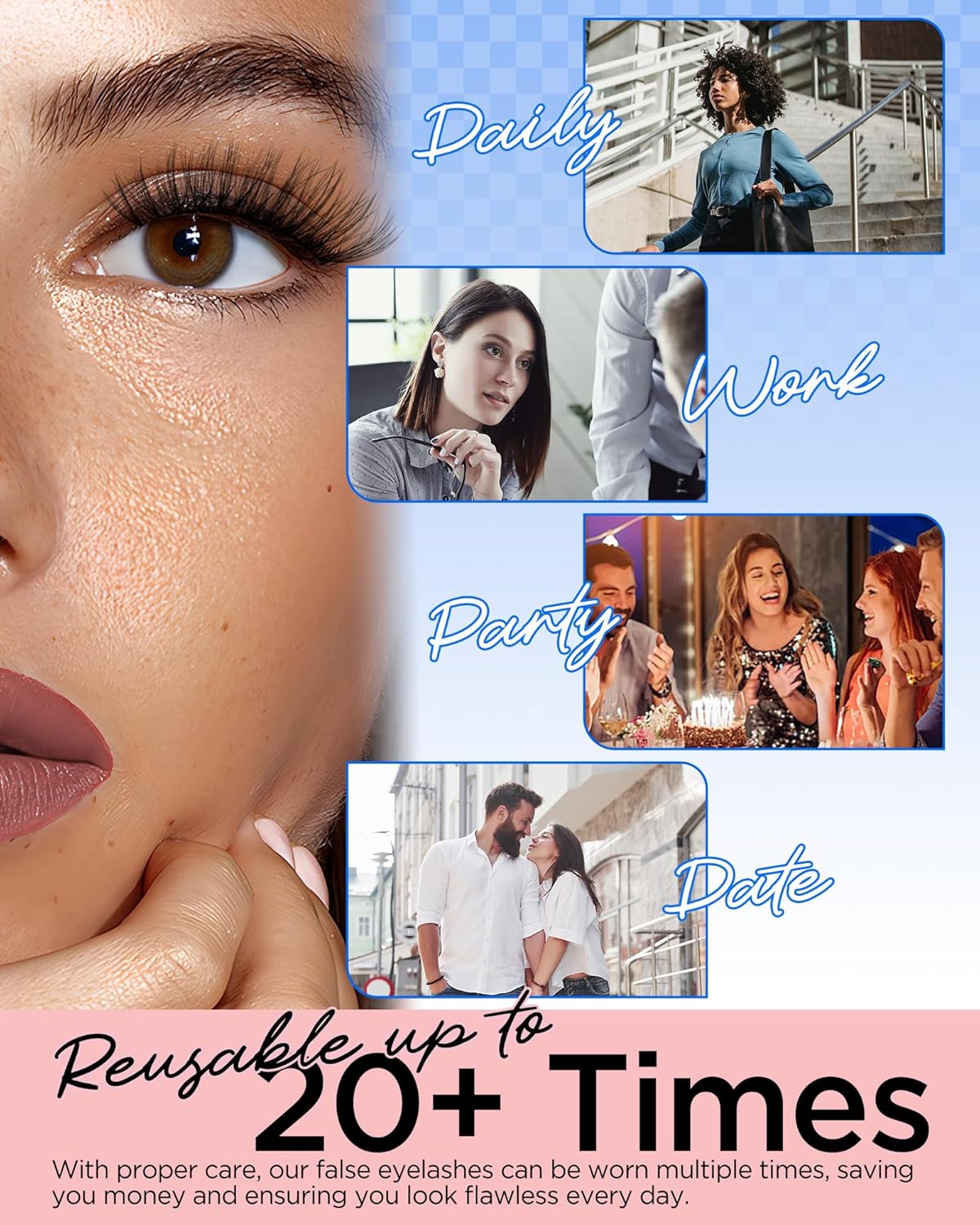 BEYELIAN False Eyelashes 14 Pairs Eye Lashes 8-14mm Strip Lash Pack Soft 3D Volume Faux Mink Lashes That Look Like Extensions C219