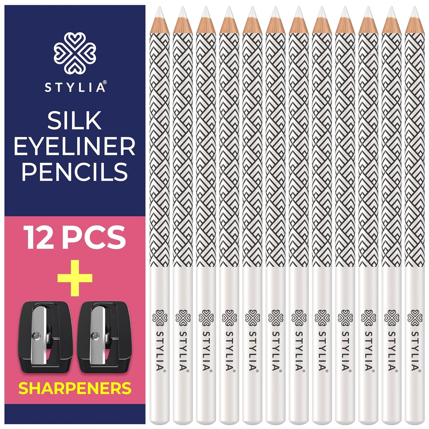 Stylia Waterproof White Eyeliner Pencil For Women – Long-Lasting Microblading Supplies Brow Pencil, Perfect for Defining, Highlighting & Brightening Eyes (12PC White)