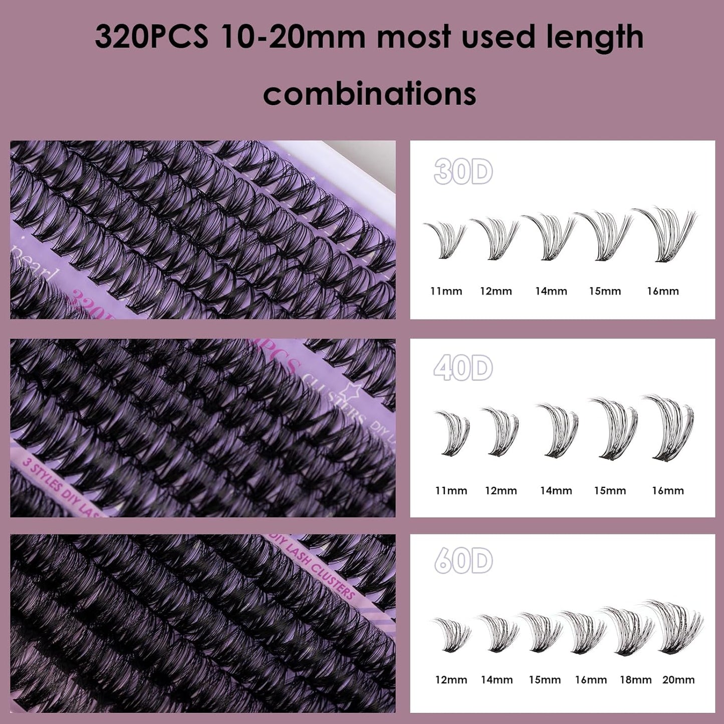 Ocean Pearl Lash Clusters 320PCS Natural Individual Lashes 11-20MM 30D 40D 60D Thick Volume Eyelash Extensions Soft Eyelashes D Curl Eyelash Clusters DIY Lash Extension-30+40+60D