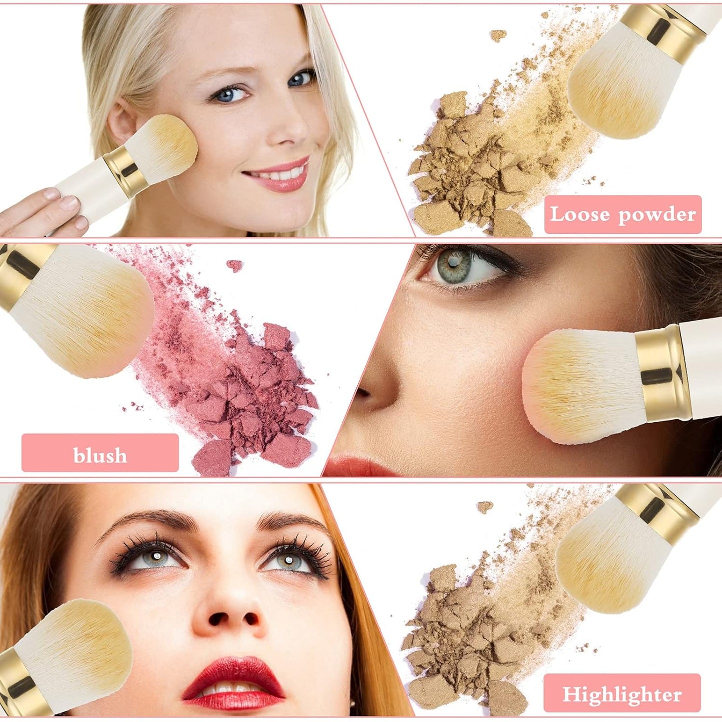 Falliny Retractable Makeup Brush, Travel Powder Brush Face Blush Brush, Portable Kabuki Makeup Brush with Cover for Blush, Sunscreen,Bronzer, Buffing, Flawless Powder Cosmetics