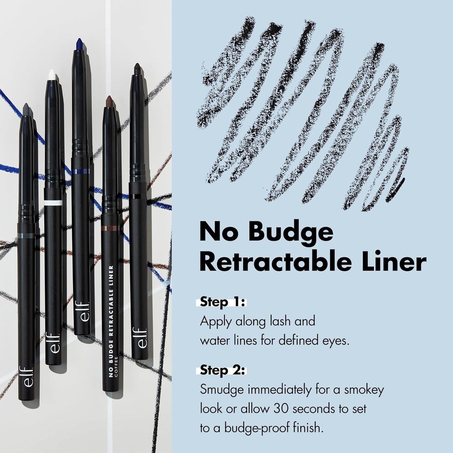 e.l.f. No Budge Retractable Eyeliner, Creamy, Ultra-Pigmented, Coffee