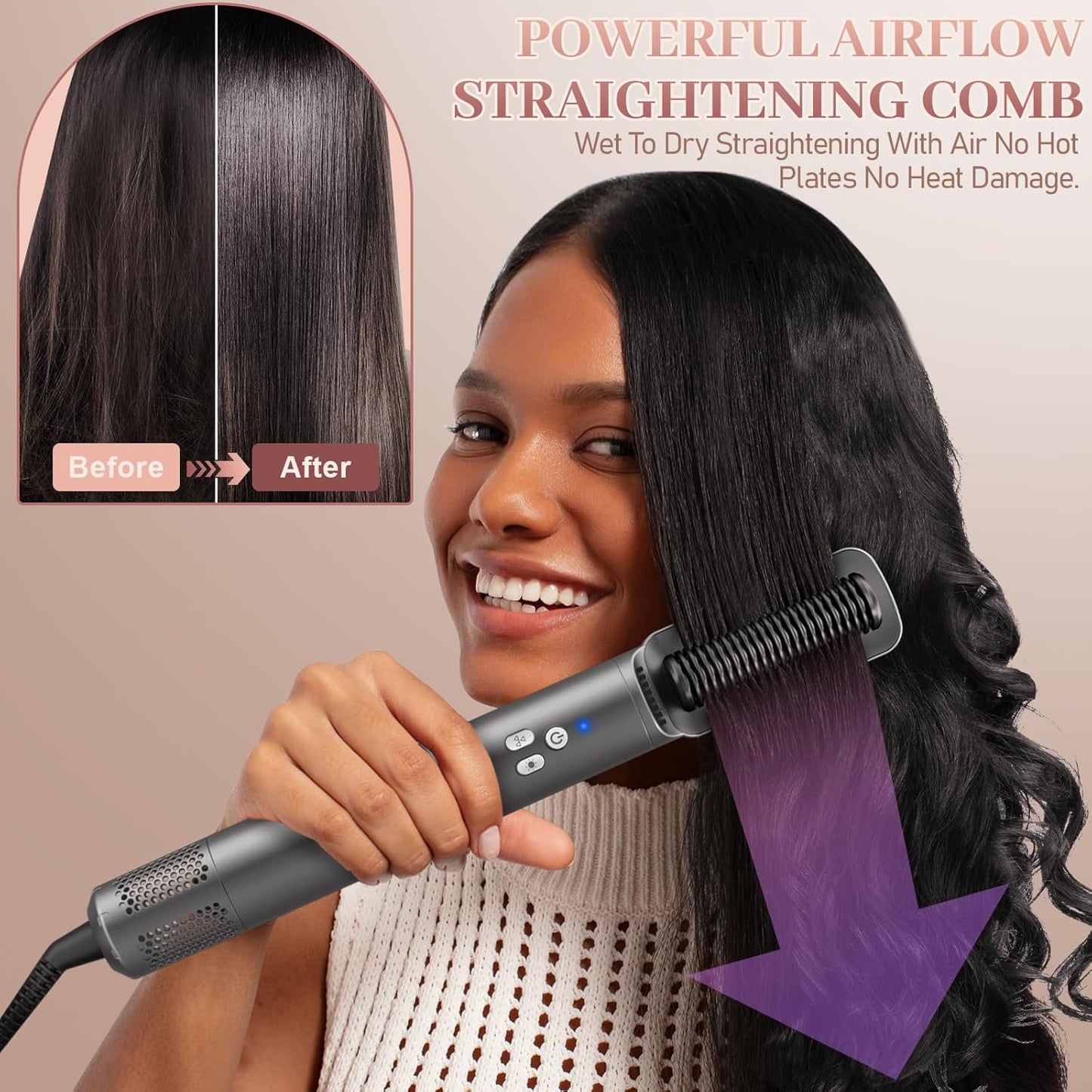 6 in 1 Air Styling & Drying System, Powerful High Speed Hair Dryer Brush & Multi-Styler with Auto Wrap Curlers,Hair Straightener Brush,Round Volumizing Brush,Soft Smoothing Brush