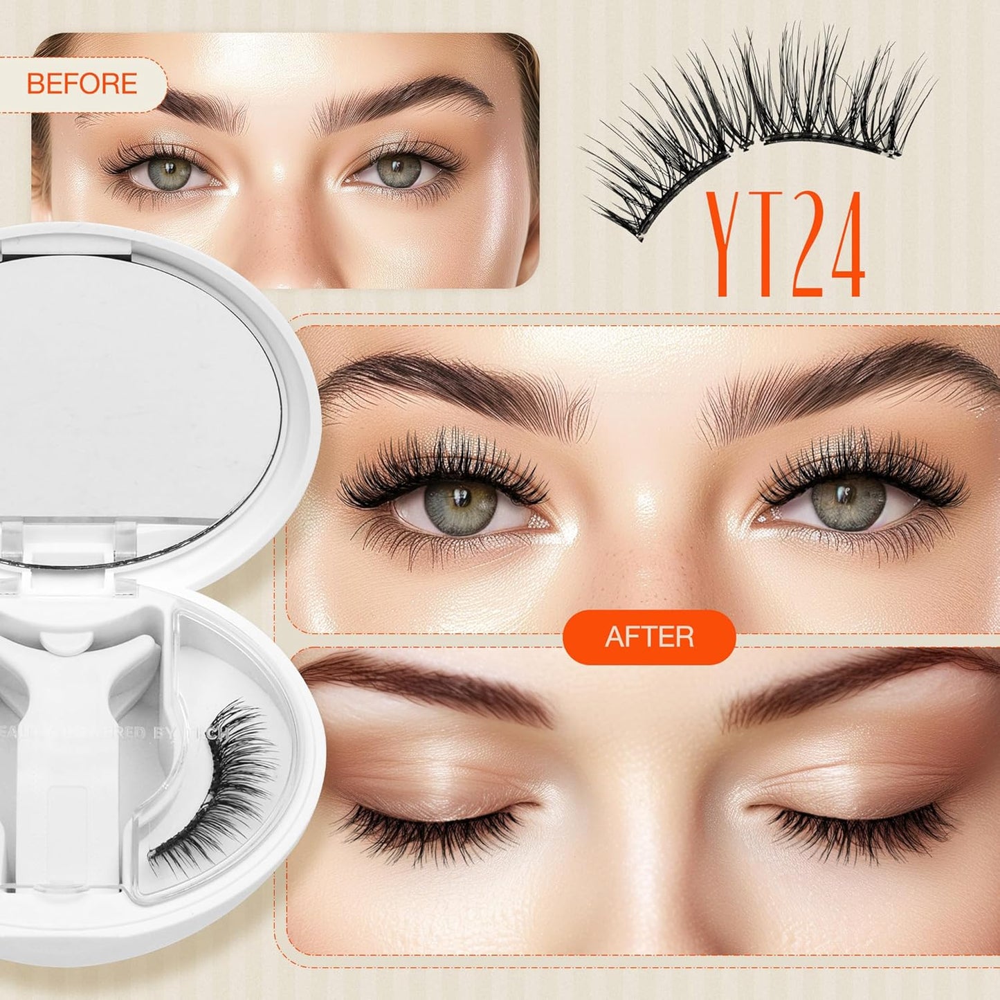 LASHVIEW Upgrade Magnetic Eyelashes with Applicator Soft Magnetic Eyelashes Natural Look Reusable No Glue Needed Easy to Wear and Remove (YT24)