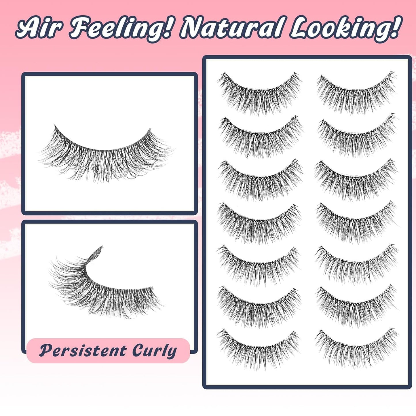 False Lashes Natural Look Wispy Eyelashes 13MM Eye Lash Pack for Daily C Curl Natural Lashes 7 Pair Siligli